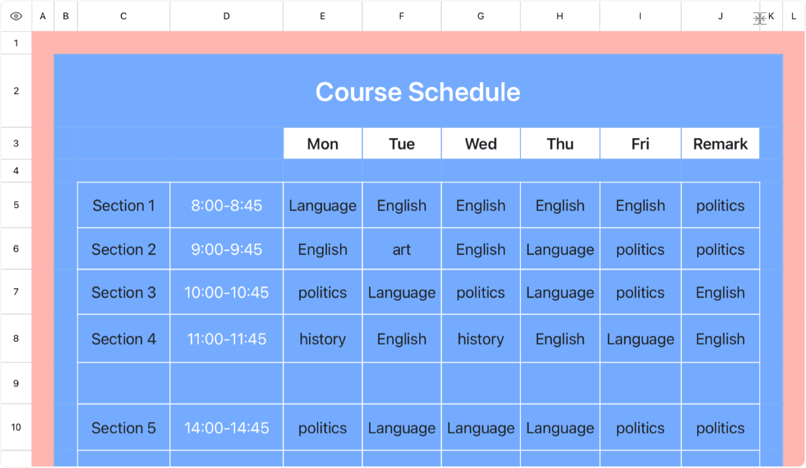 Class schedule 1132